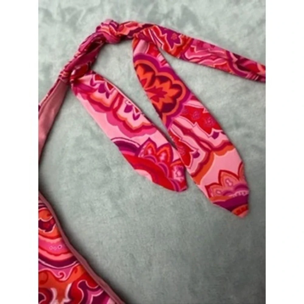NWT Lauren Ralph Lauren Bikini Top Womens Pink Paisley Halter Triangle 16 $90